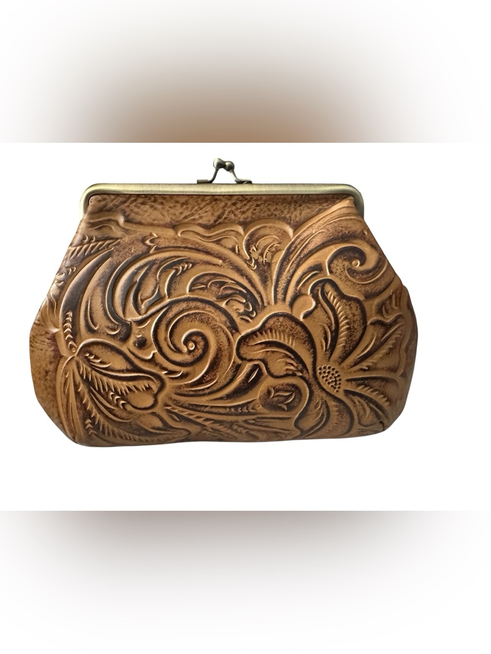 Patricia Nash Savena Wristlet Clutch Boho Western Tooled Kiss-lock Leather Bag - Picture 4 of 13